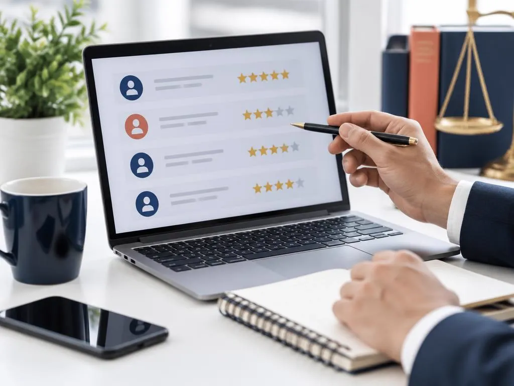 Illustration of a consultant assessing guest reviews